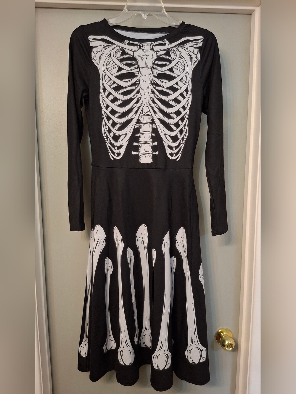 The Oblong Box Shop Skeleton Print Long Sleeve Midi Dress